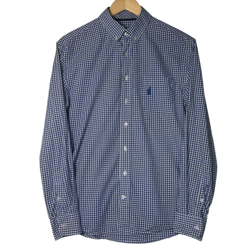 Johnnie O Blue Mens Gingham Check Button Down Shirt Long Sleeve Size Small